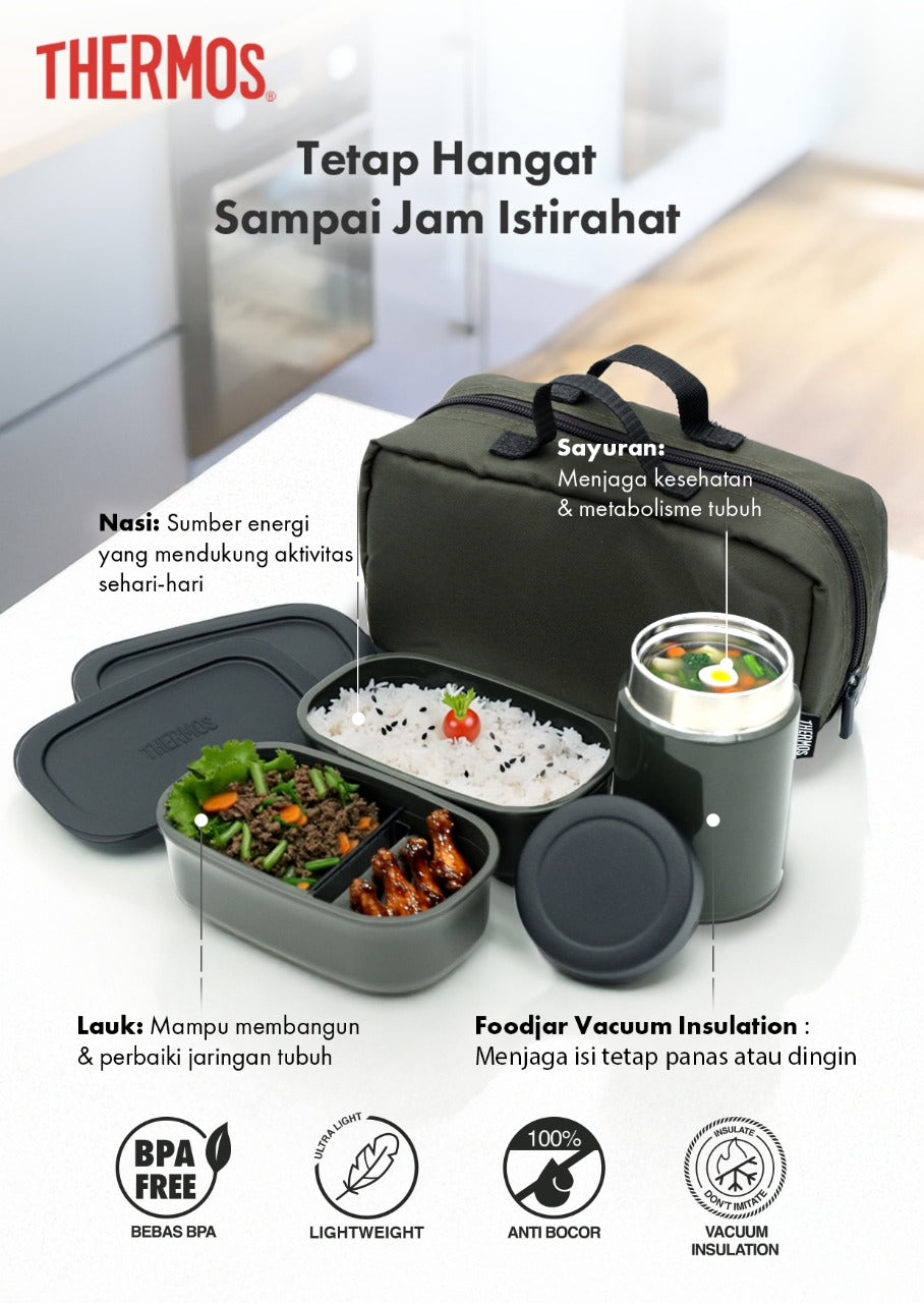 Thermos Vacuum Insulated Soup Lunch Set 1000ml - Black Gray