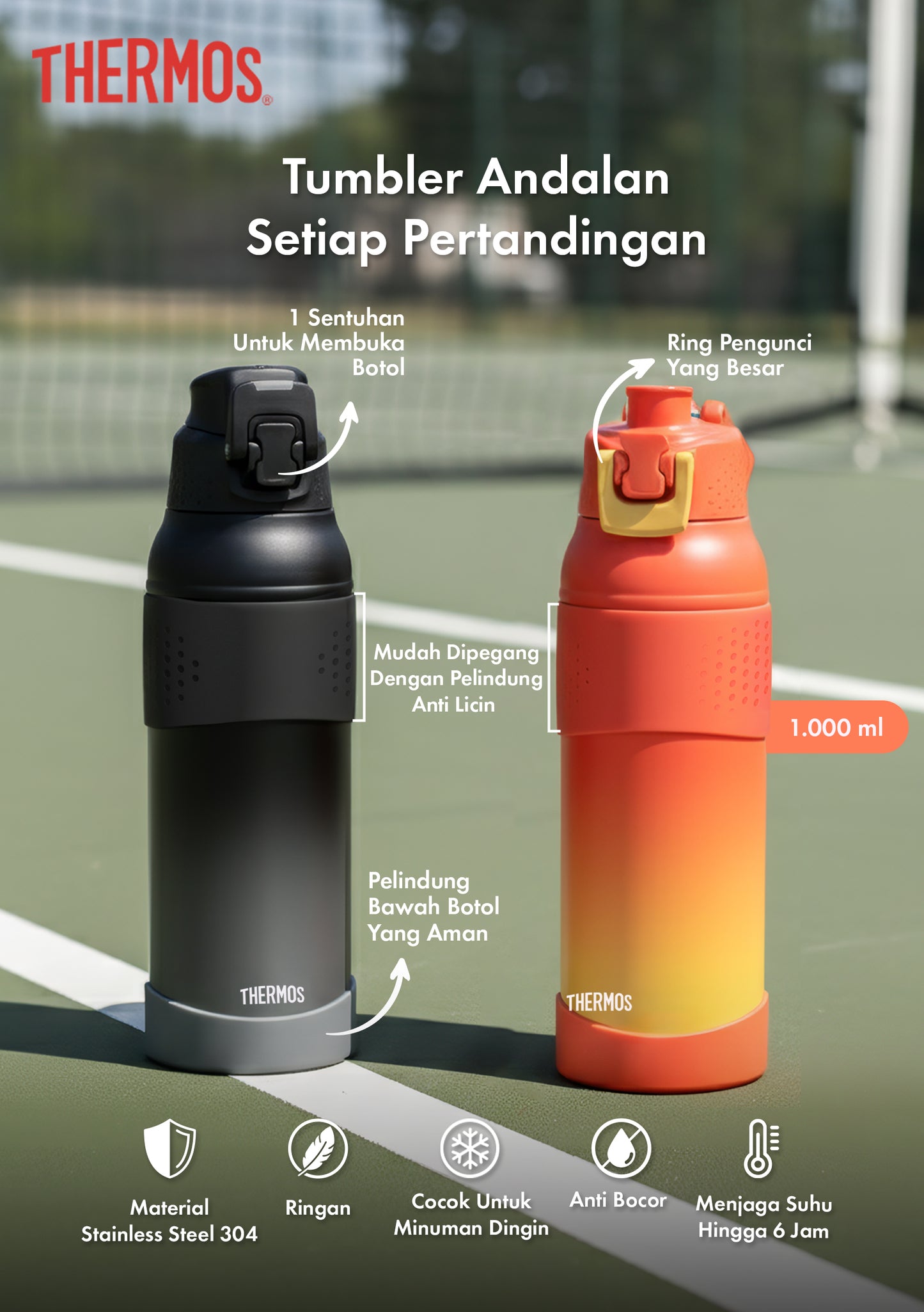 Thermos Vacuum Insulated Sports Bottle - 1000ml