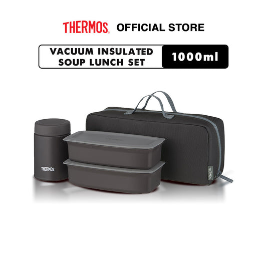Thermos Vacuum Insulated Soup Lunch Set 1000ml - Black Gray