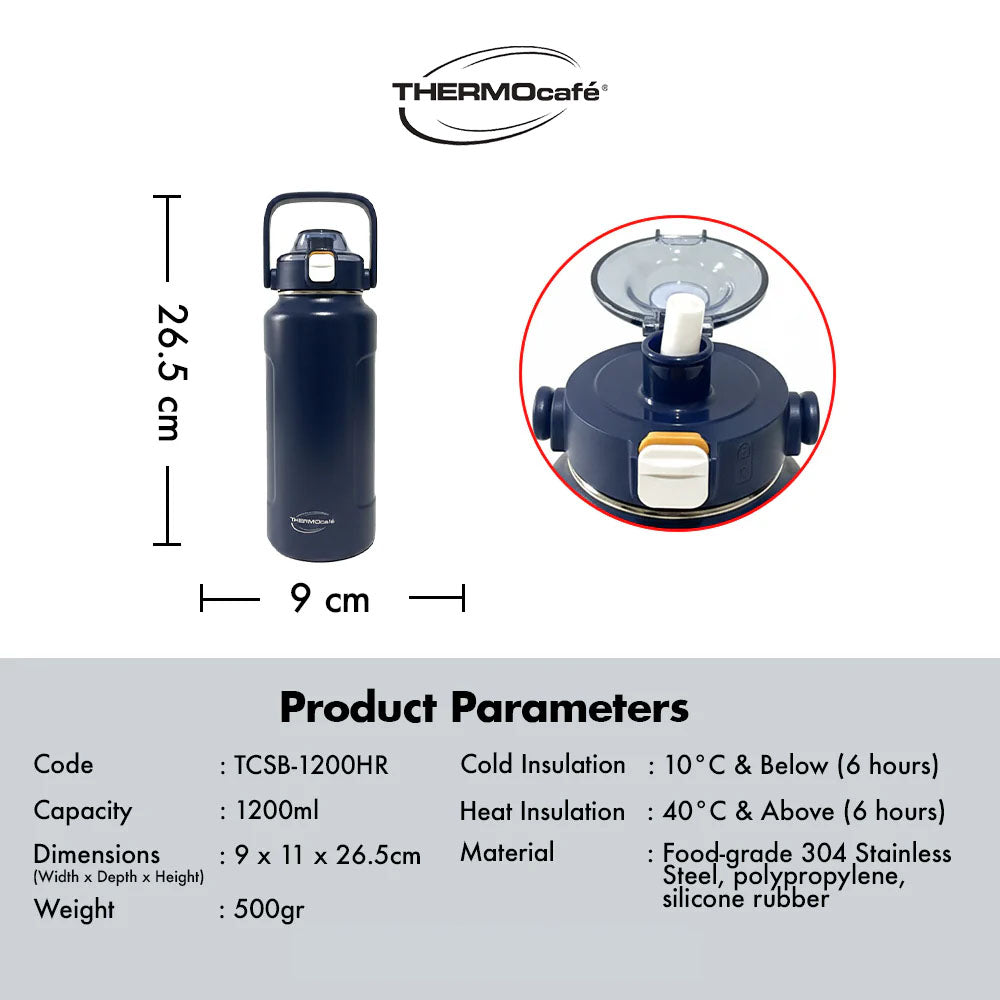Thermocafe Vacuum Insulated Straw Bottle With Handle 1200ml