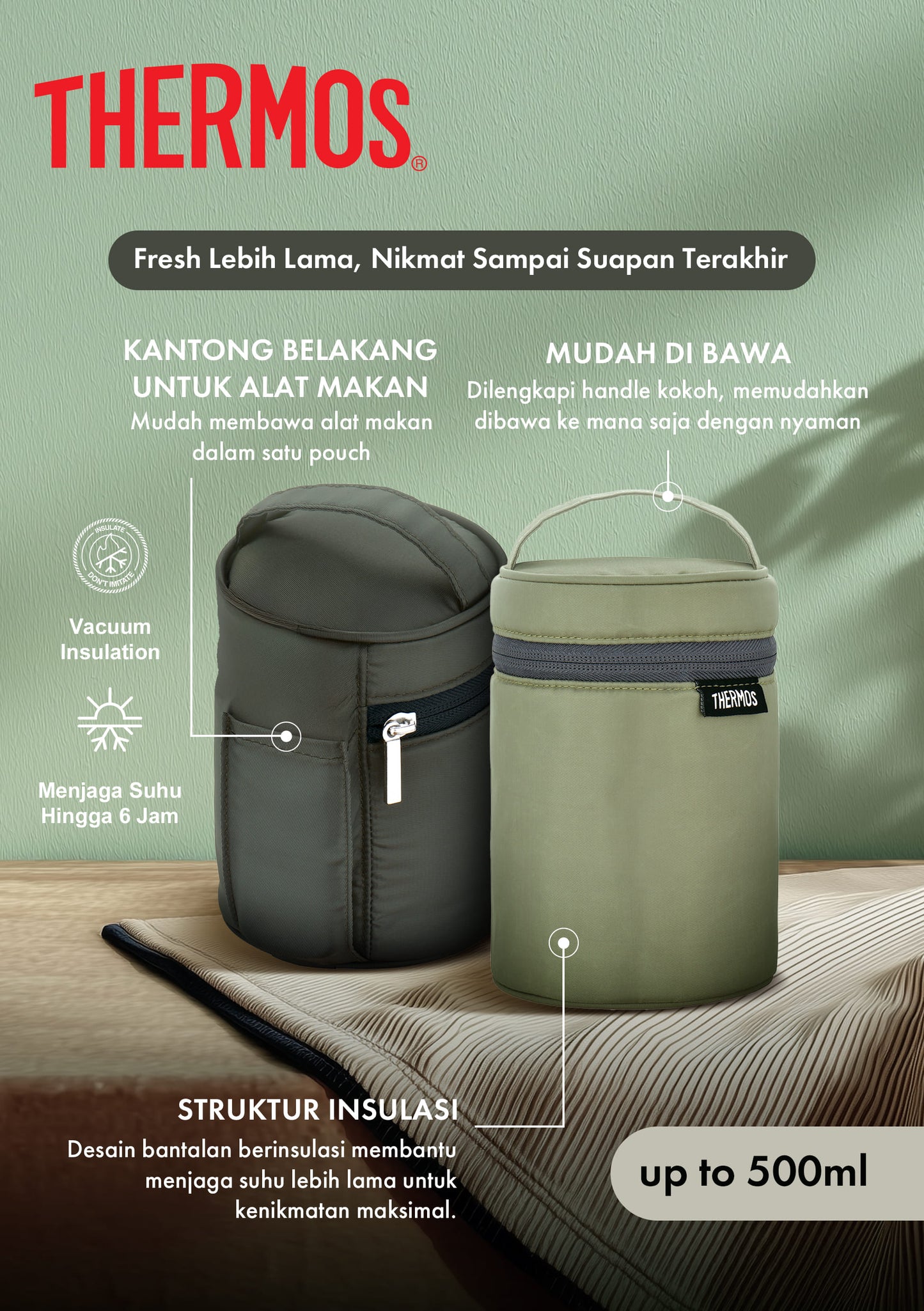 Thermos Vacuum Insulated Food Jar Pouch 500ml