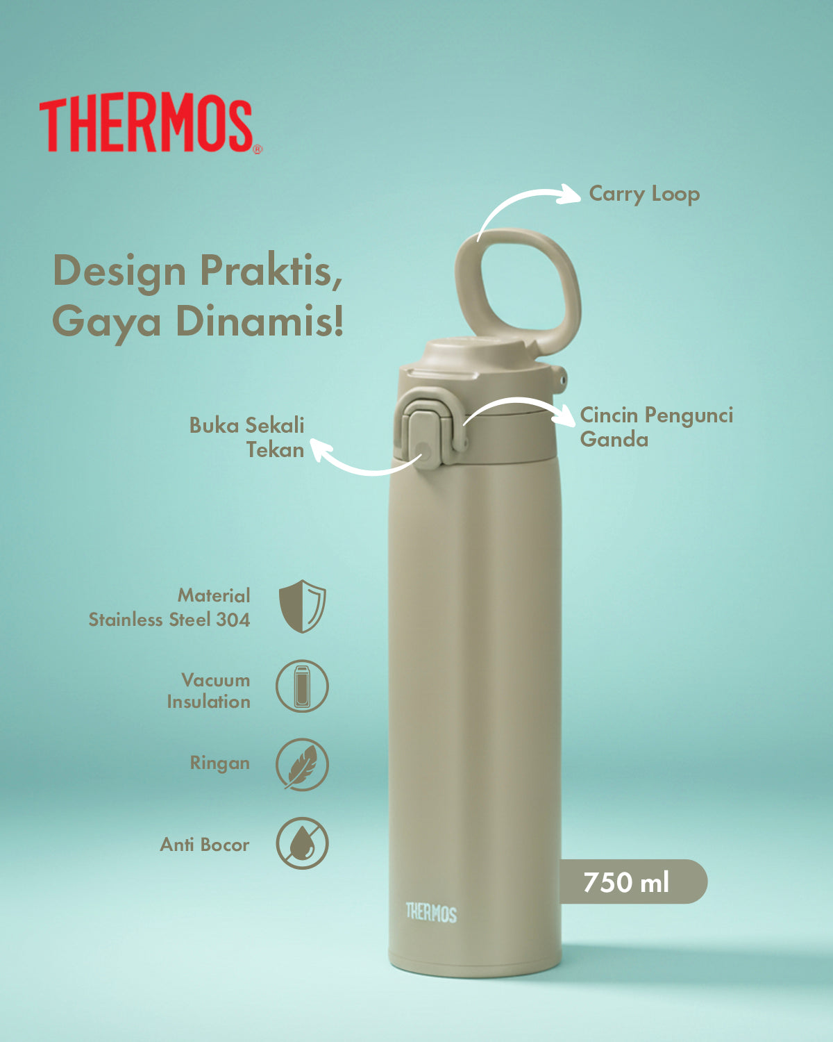 Thermos Vacuum Insulated Tumbler with Handle 750ml